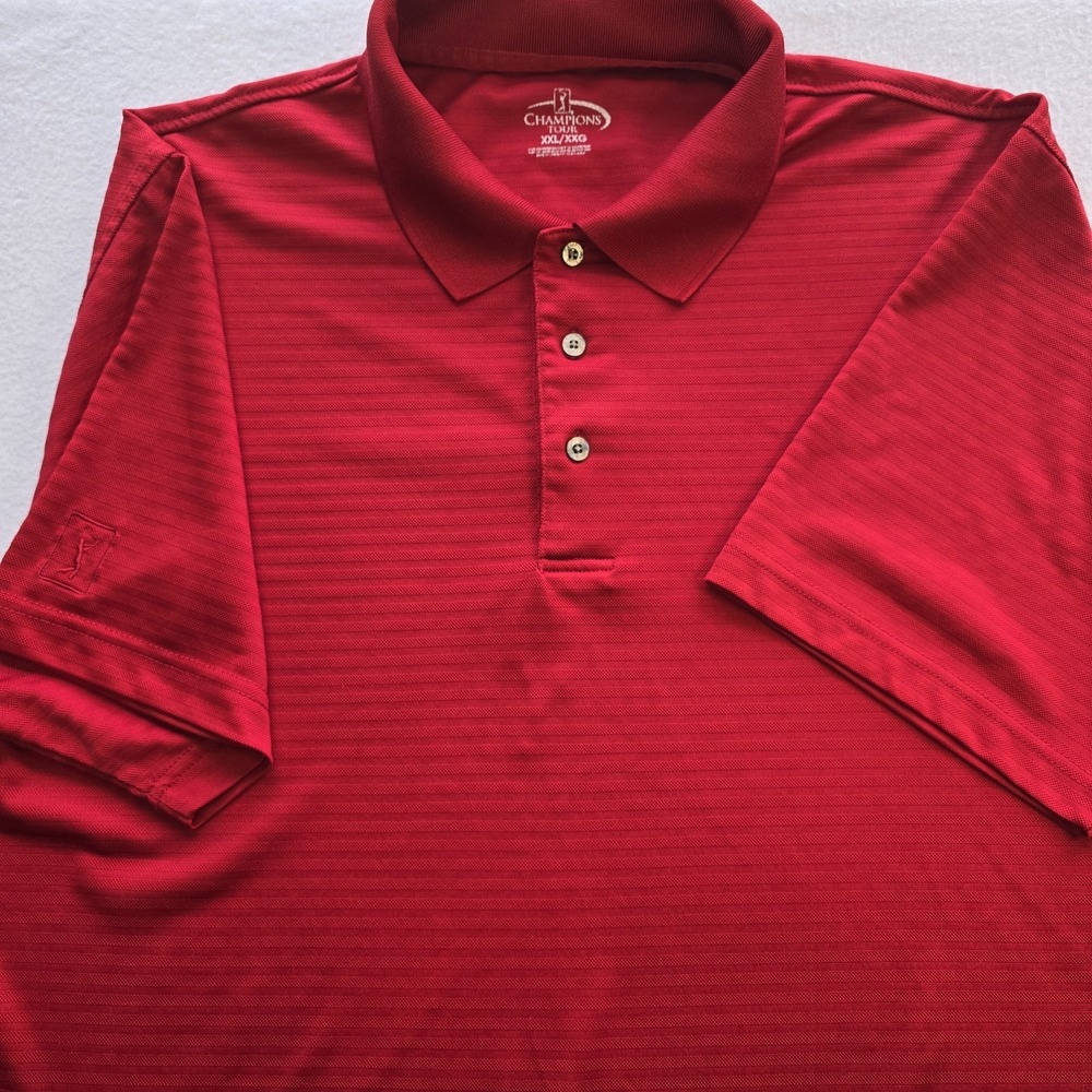 Champions Tour Golf Polo Shirt Mens XXL Red Micro Stripe Performance Grandpacore